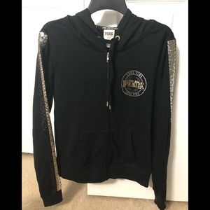 Pink Victoria Secret black zipper hoodie. Small.